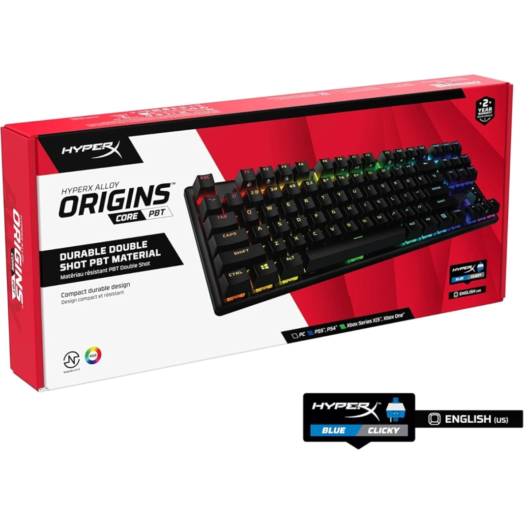 HyperX Alloy Origins Core PBT TKL Mechanical RGB lighting Aluminum Body Onboard Memory Customizable with HyperX NGENUITY Clicky Blue Switch