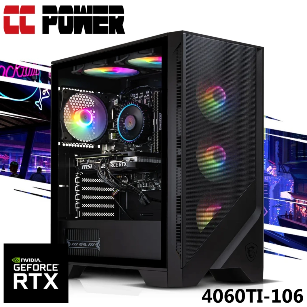 CC Power 4060TI-106 Gaming PC 5Gen AMD Ryzen 7 8-Cores w/ RTX 4060TI 8GB DDR6 & Advance Air Cooler