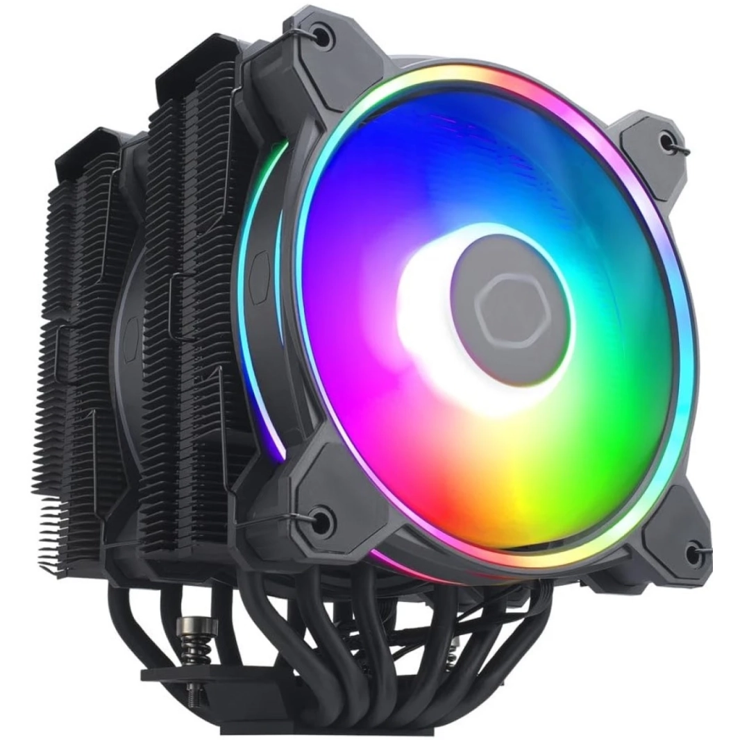 Cooler Master Hyper 622 Halo Dual Tower Air Cooler Halo² Fan حلقة مزدوجة ARGB غطاء علوي من الألومنيوم 6 أنابيب حرارية بطول 154 ملم - أسود