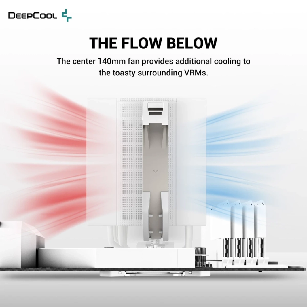 DeepCool ASSASSIN 4S Premium CPU مبرد هواء ثنائي البرج مركزي 140 مم مروحة FDB 7 أنابيب حرارة نحاسية هادئة / مفتاح وضع الأداء - أبيض