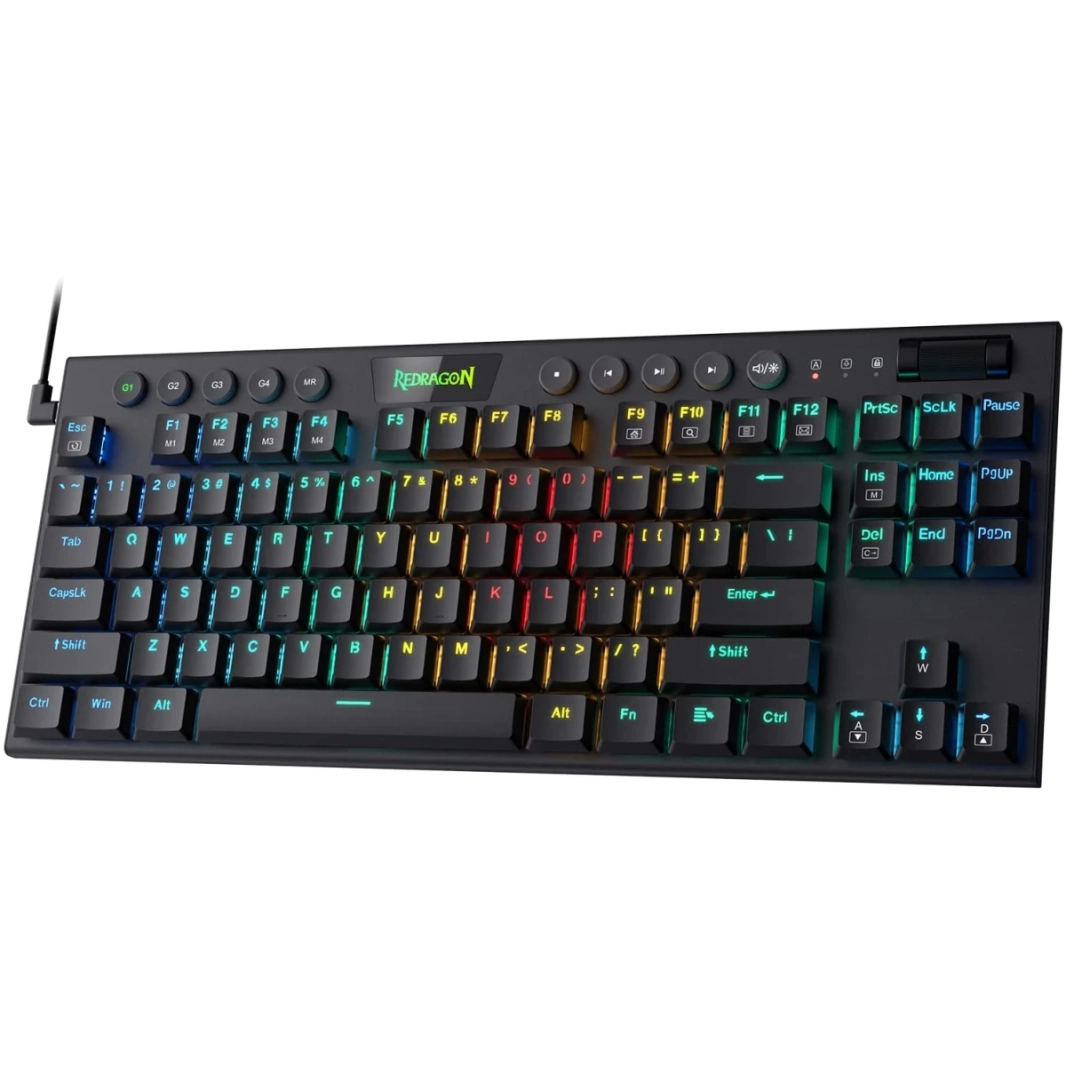 Redragon K622 Horus TKL RGB سلكي ميكانيكي مع أغطية مفاتيح منخفضة المستوى مخصصة للتحكم في الوسائط ومفتاح أحمر خطي