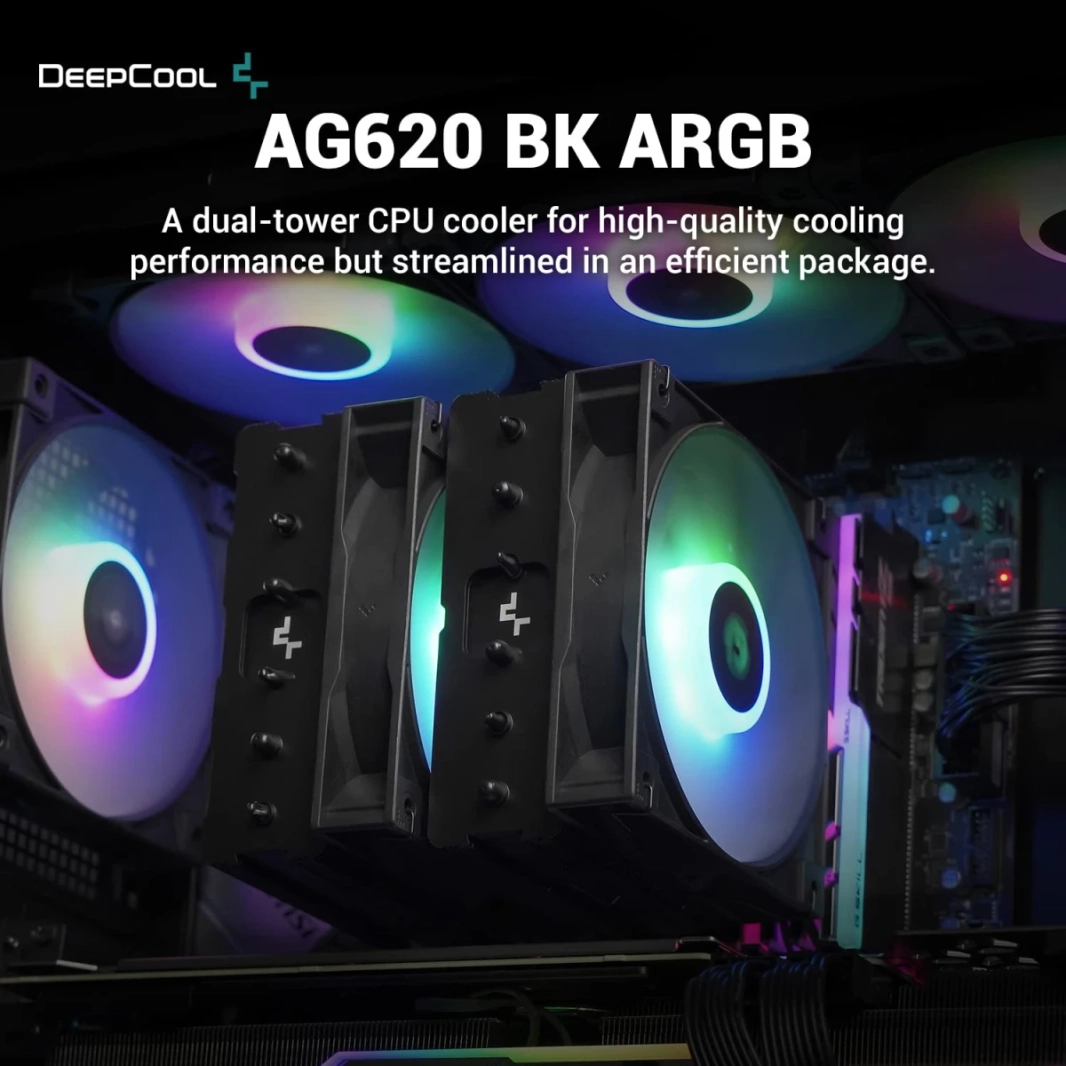 DeepCool GAMMAXX AG620 BK ARGB وحدة المعالجة المركزية مبرد الهواء مايتي 260 وات TDP 6 قطع أنابيب حرارة نحاسية ARGB مزامنة مع مروحة 120 مم PWM