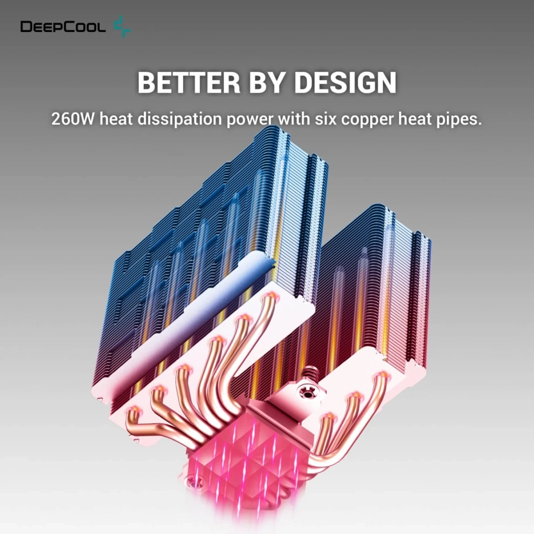 DeepCool GAMMAXX AG620 وحدة المعالجة المركزية مبرد الهواء مايتي 260 وات TDP 6 قطع أنابيب حرارة نحاسية ARGB مزامنة مع مروحة 120 مم PWM