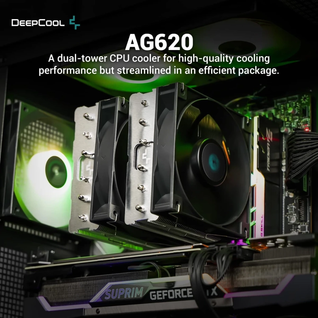DeepCool GAMMAXX AG620 وحدة المعالجة المركزية مبرد الهواء مايتي 260 وات TDP 6 قطع أنابيب حرارة نحاسية ARGB مزامنة مع مروحة 120 مم PWM