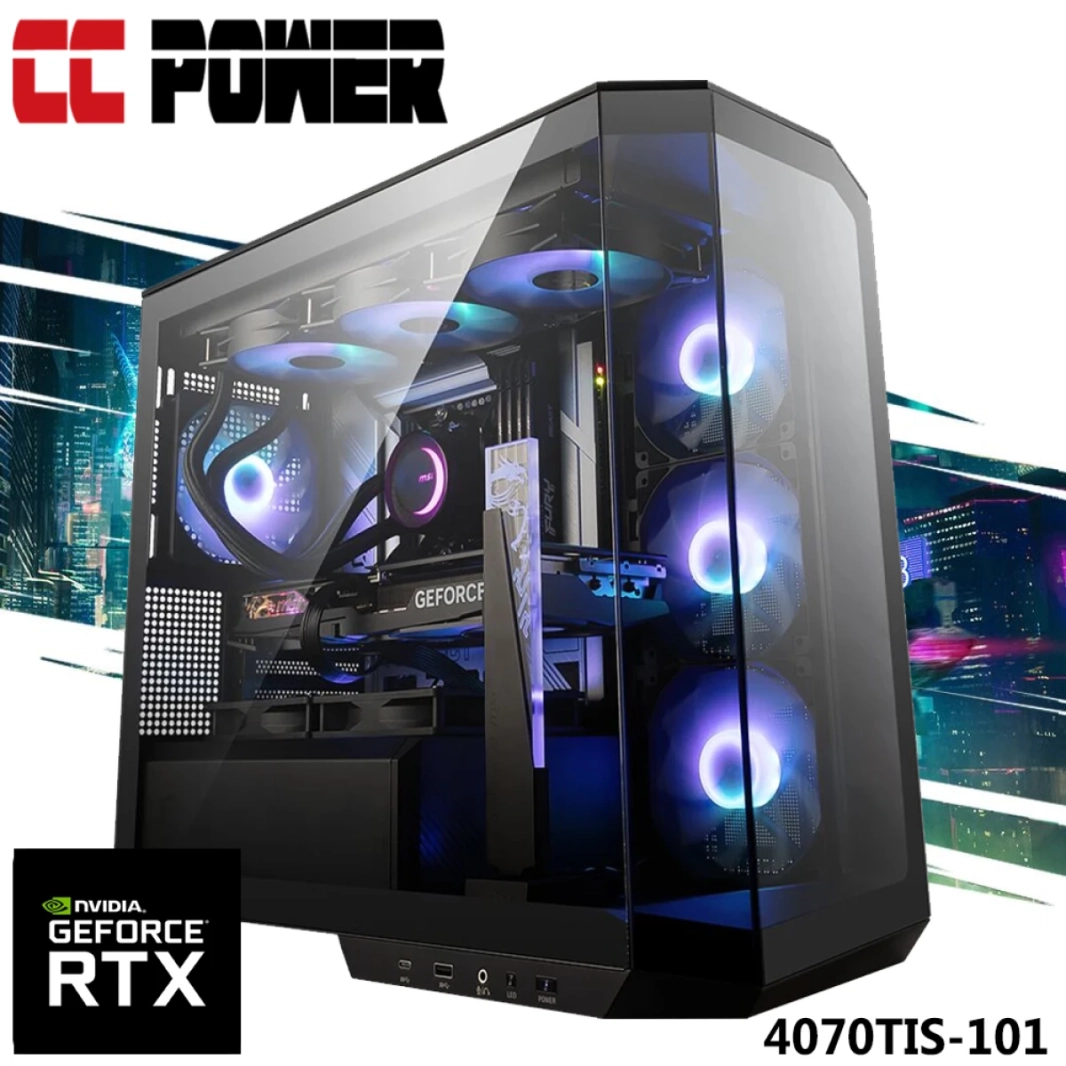 CC Power 4070TIS-101 Gaming PC NEW 7Gen AMD Ryzen 7 8-Cores w/ RTX 4070TI SUPER 16GB DDR6 w/ DDR5 Memory & Liquid Cooler