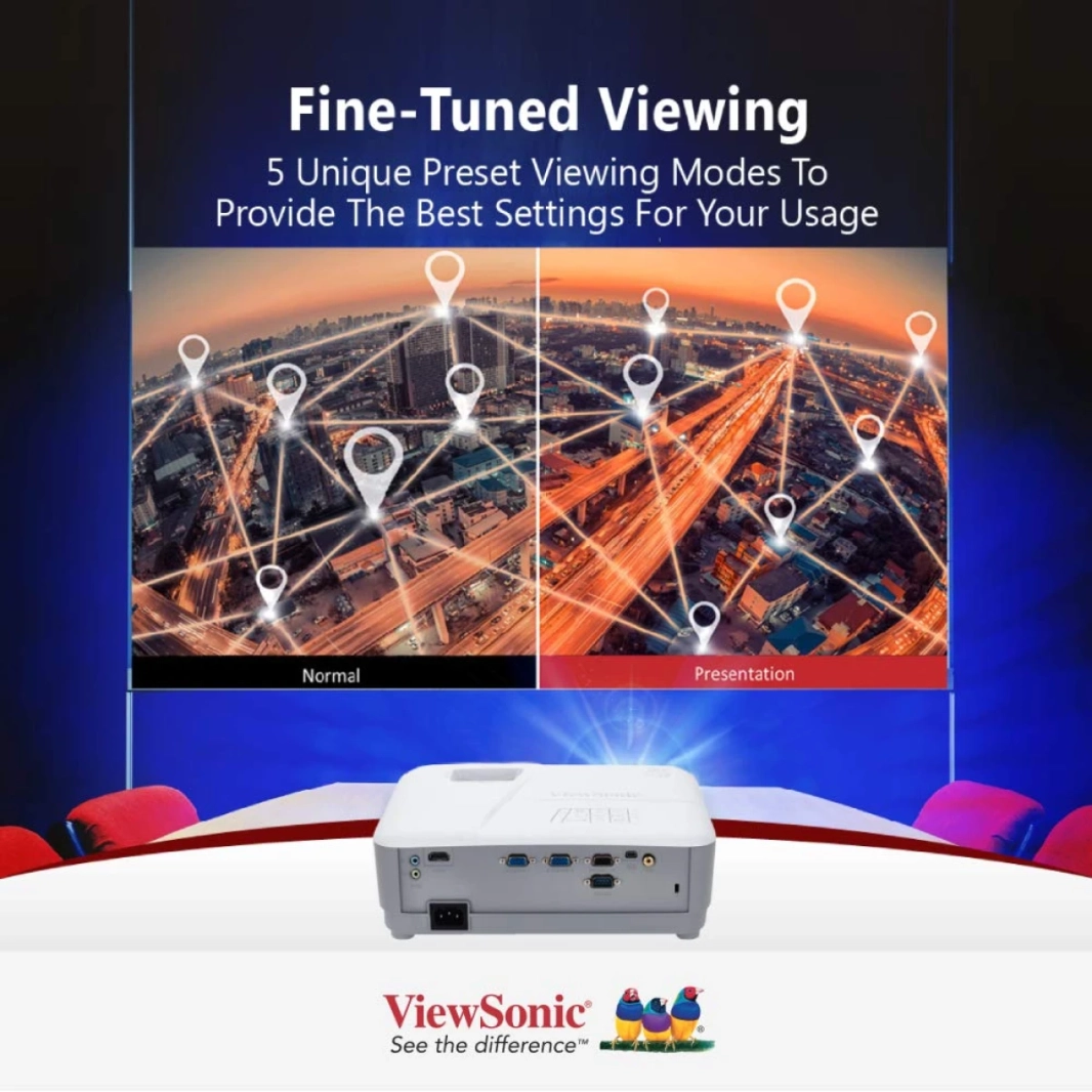 جهاز عرض الأعمال ViewSonic PA503SE SVGA بقوة 4000 لومن ومكبر صوت عمودي وعمر مصباح 15000 ساعة وصورة عرض 300 بوصة