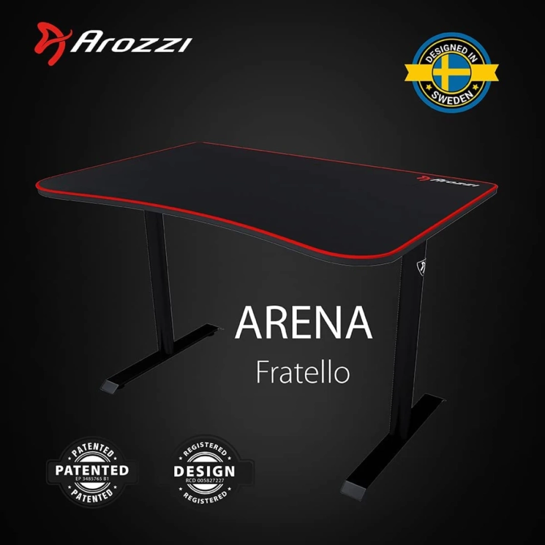 Arozzi Arena Fratello مكتب منحني كامل السطح مقاوم للماء، حصيرة مخصصة لتثبيت الشاشة وإدارة الكابلات - أسود نقي