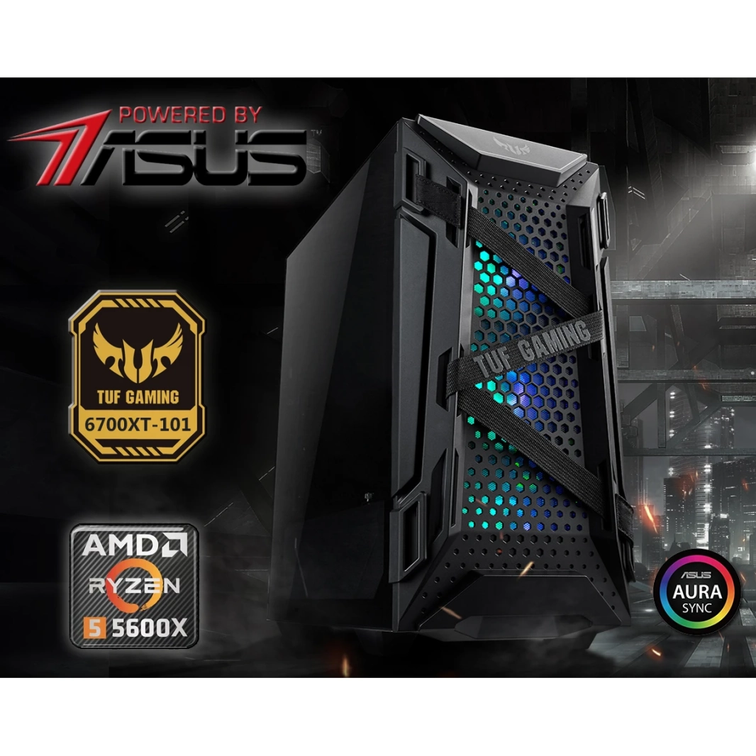 الكمبيوتر الشخصي للألعاب POWER BY ASUS POWER 103 متوسط المدى مع معالج AMD Ryzen 5 6-Cores مع رسومات اختيارية وتبريد متقدم