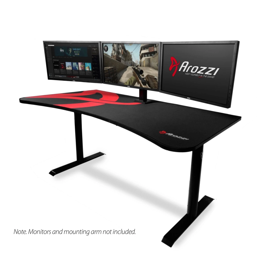 Arozzi Arena Ultrawide Curved Gaming Desk Water ResistantMat Custom Monitor Mount Cable Management  - Pink