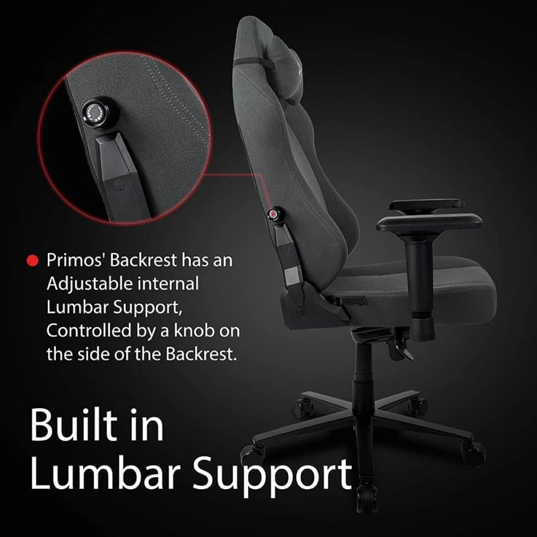 arozzi primo premium moven fabric gaming/ Office Chair مبني على كرسي الدعم القطني - Black W/ Gray Logo