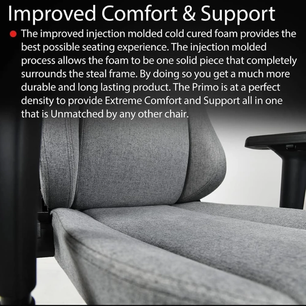 arozzi primo premium moven fabric gaming/ Office Chair مبني على كرسي الدعم القطني - Black W/ Gray Logo