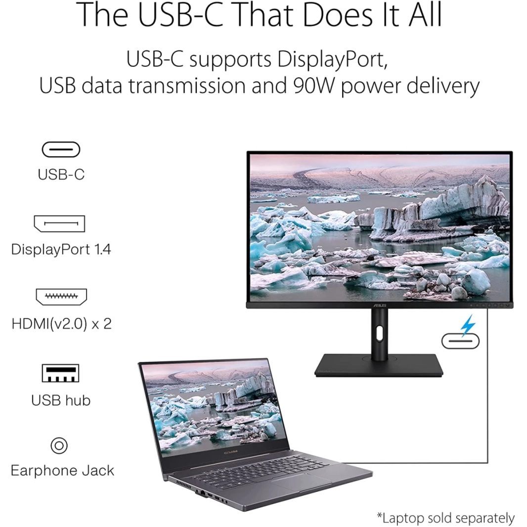 ASUS PROART PA329CV 31.5 "IPS 4K 100 ٪ SRGB REC.709 دقة اللون دلتا E <2 Calman التحقق من ارتفاع C-Clamp قابل للتعديل