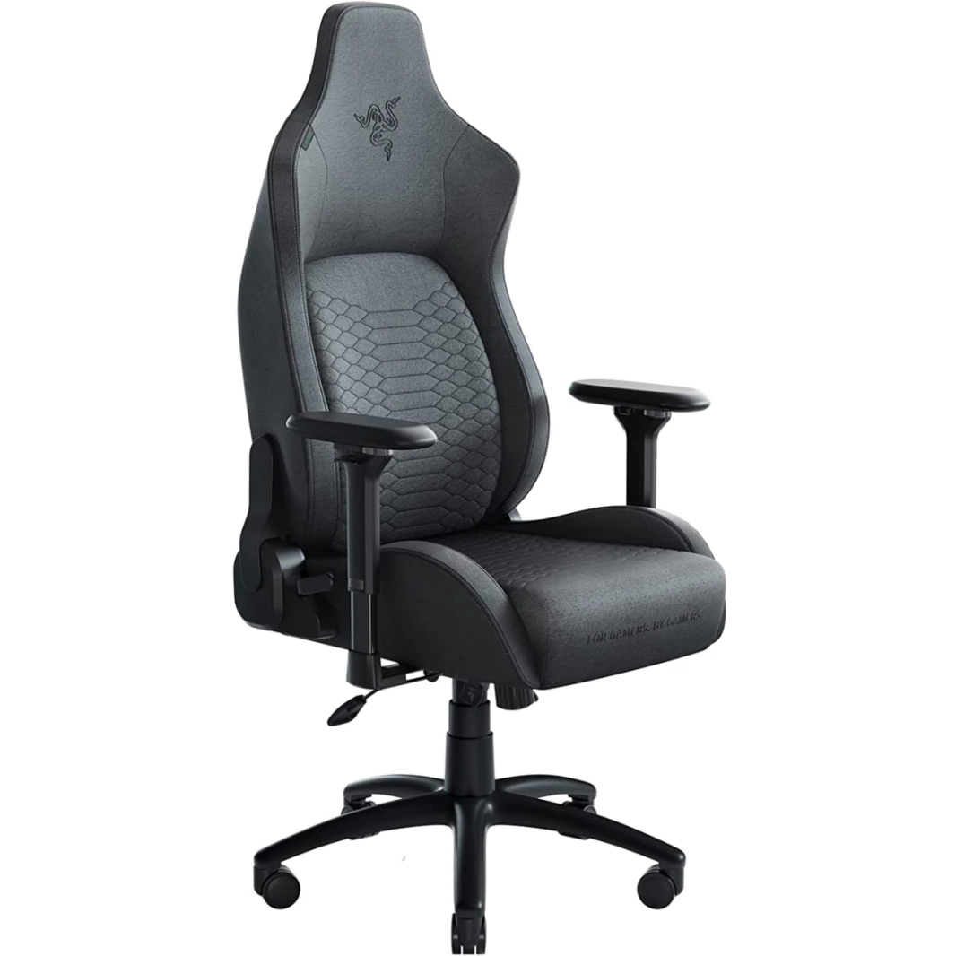 Razer Iskur Fabric Ergonomic Lumbar Support System Ultra-Soft Spill-Resistant Fabric Foam Cushions 4D Armrests - Dark Gray