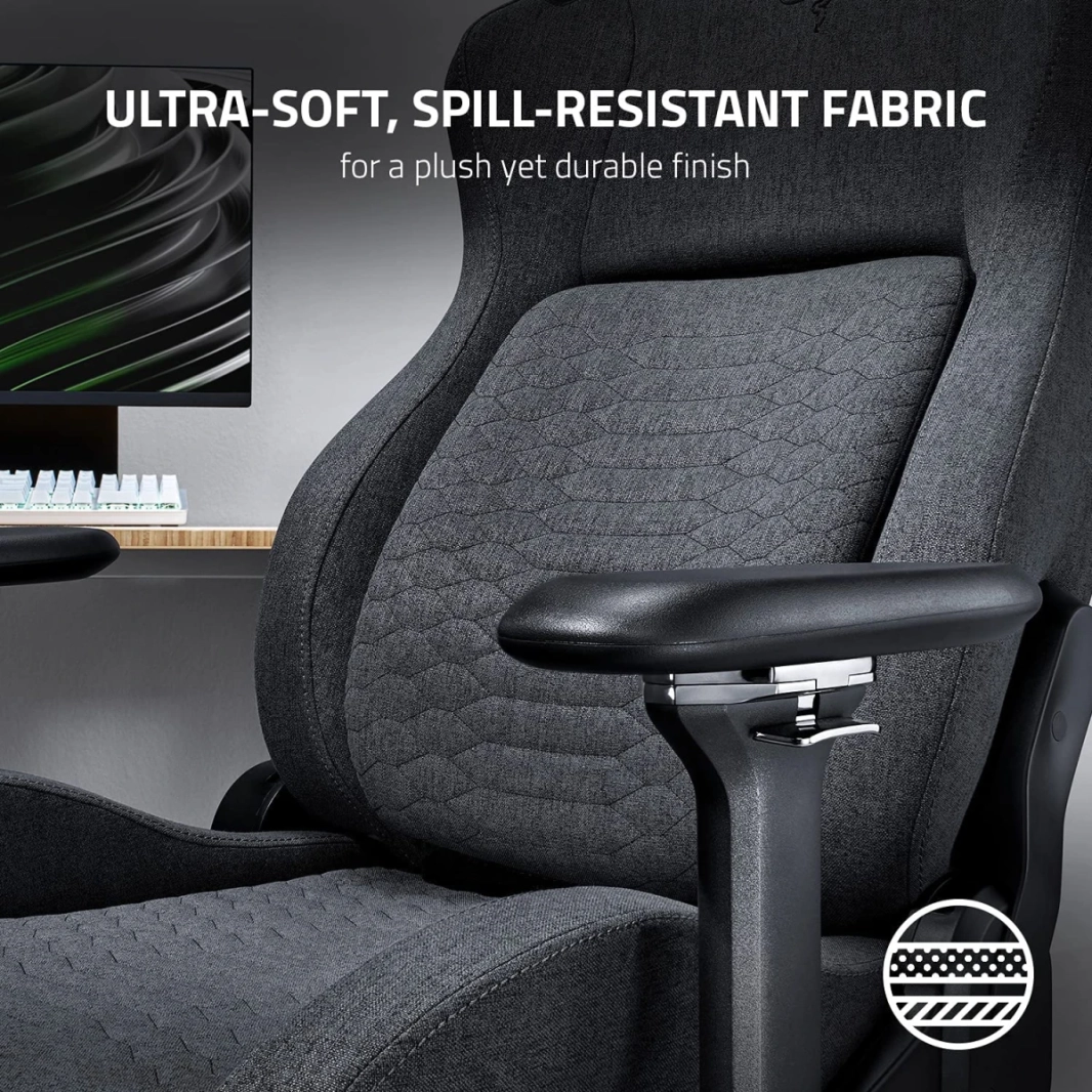 Razer Iskur Fabric Ergonomic Lumbar Support System Ultra-Soft Spill-Resistant Fabric Foam Cushions 4D Armrests - Dark Gray