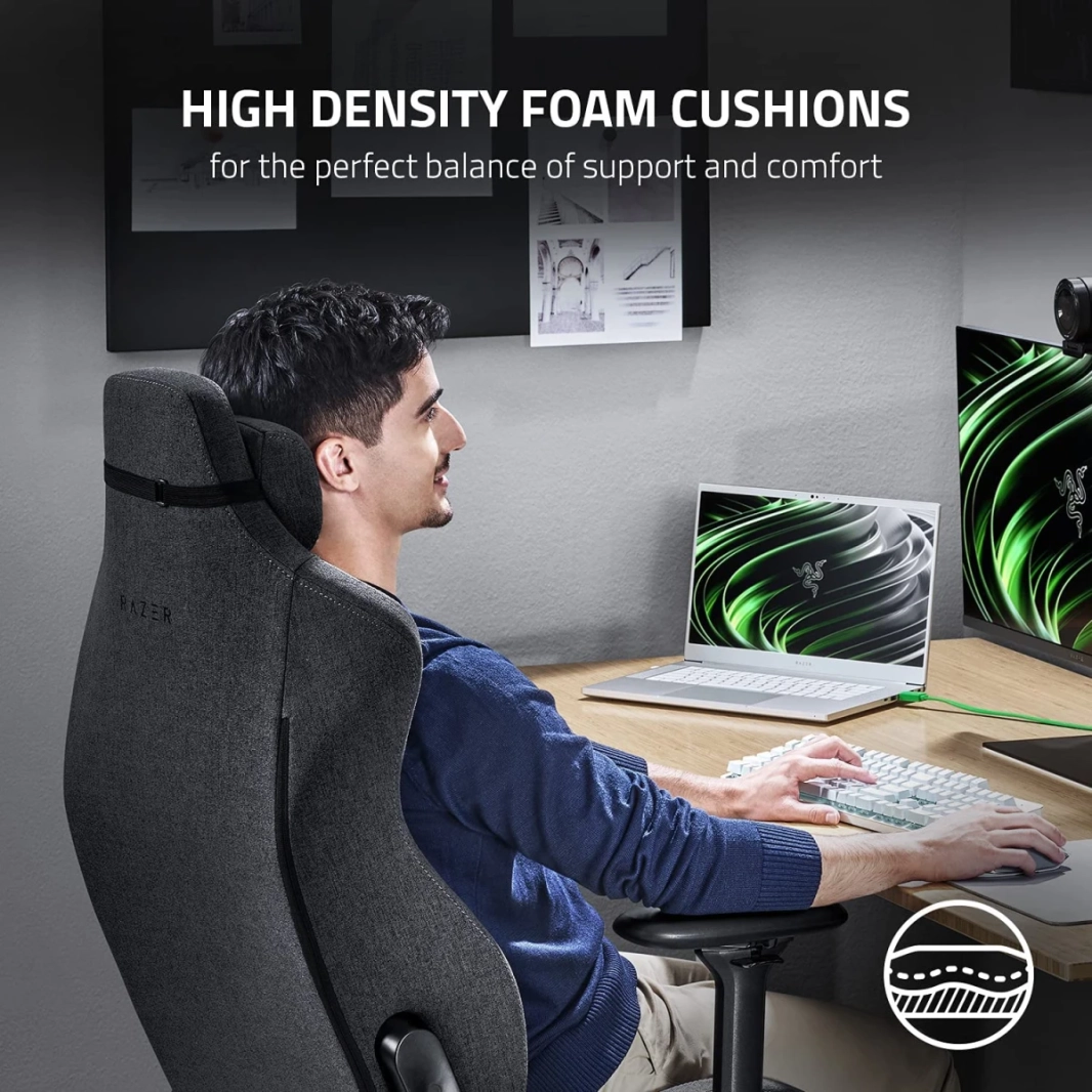 Razer Iskur Fabric Ergonomic Lumbar Support System Ultra-Soft Spill-Resistant Fabric Foam Cushions 4D Armrests - Dark Gray