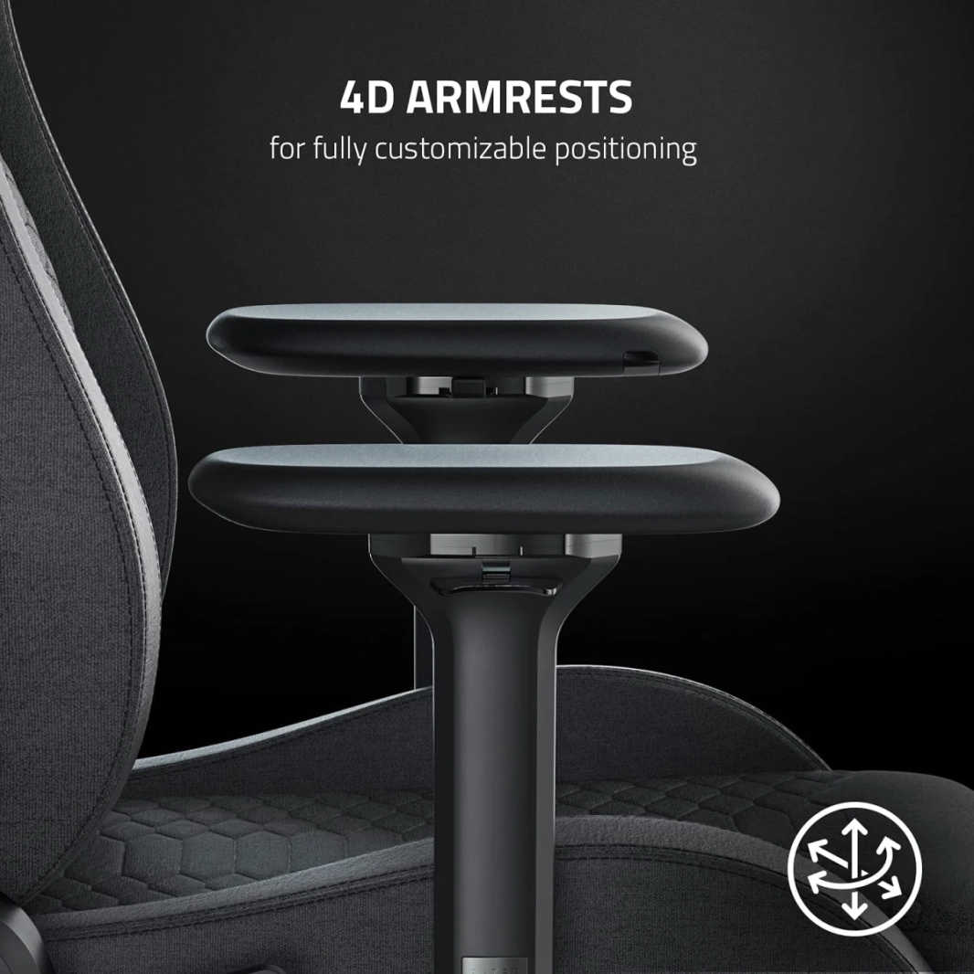 Razer Iskur Fabric Ergonomic Lumbar Support System Ultra-Soft Spill-Resistant Fabric Foam Cushions 4D Armrests - Dark Gray