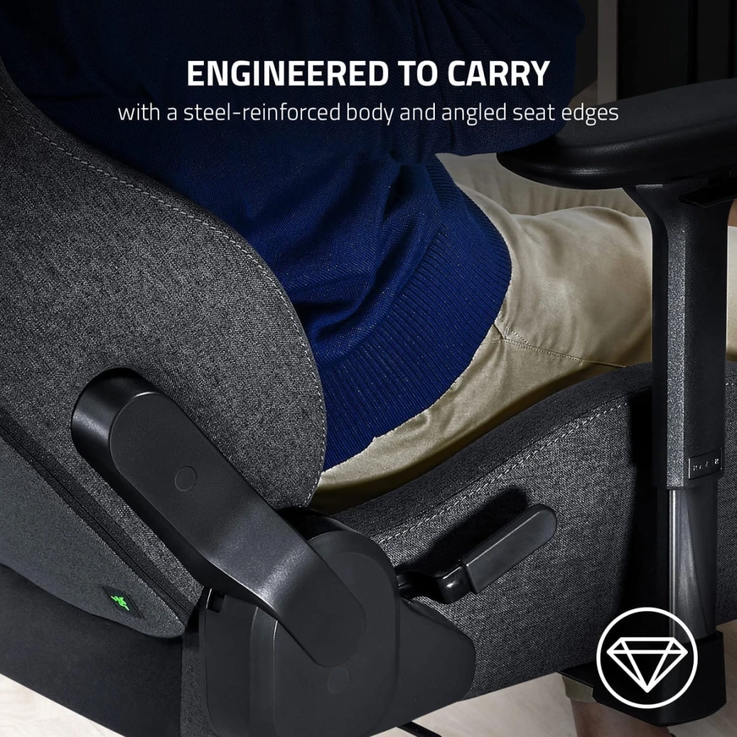 Razer Iskur Fabric Ergonomic Lumbar Support System Ultra-Soft Spill-Resistant Fabric Foam Cushions 4D Armrests - Dark Gray