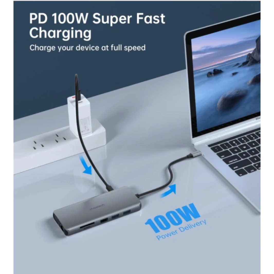 Choetech Hub-M26 12 في 1 USB Type-C Multi-Hub Dual HDMI تصل إلى 100 واط