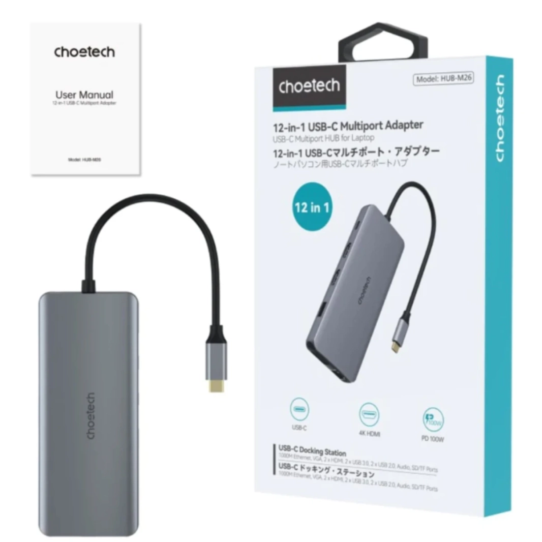 Choetech Hub-M26 12 في 1 USB Type-C Multi-Hub Dual HDMI تصل إلى 100 واط