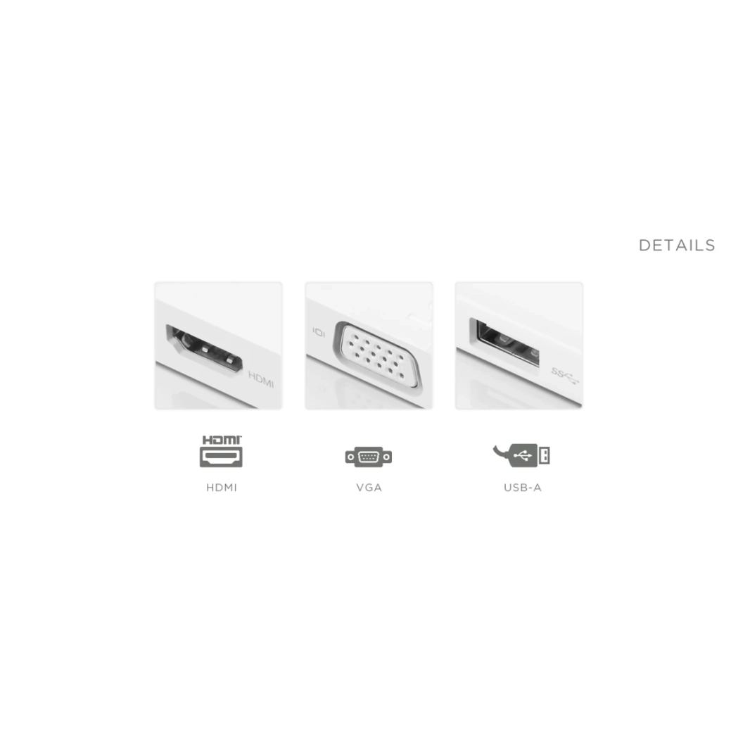 Lenovo USB-C 3-in-1 Hub 4K HDMI ، VGA ، USB 3.0 Plug and Play ، White