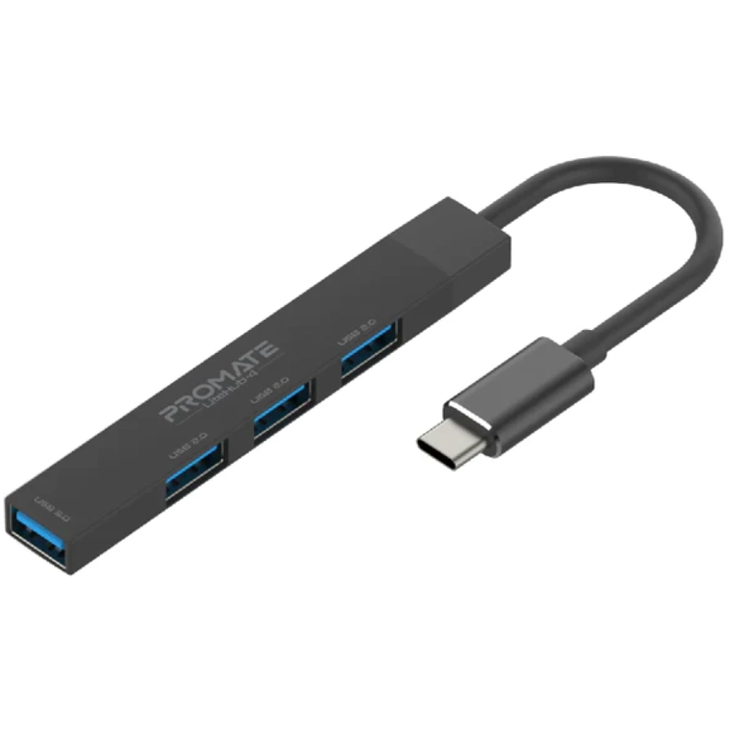 PROMATE LITEHUB-4 4 في 1 منافذ USB-C HUB 4 منافذ USB-A 480MBPS / 5GBPS معدل نقل لنظام التشغيل Windows & Mac-أسود