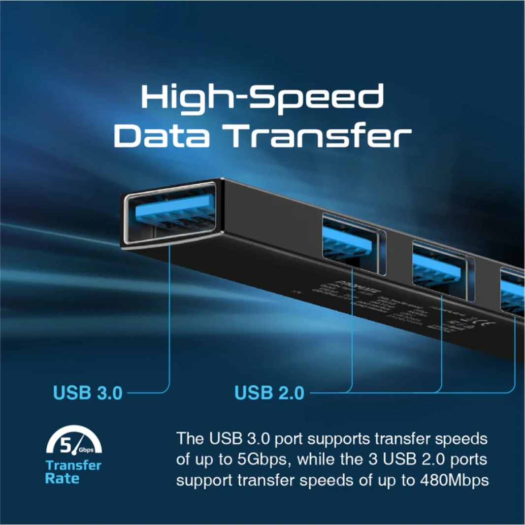 PROMATE LITEHUB-4 4 في 1 منافذ USB-C HUB 4 منافذ USB-A 480MBPS / 5GBPS معدل نقل لنظام التشغيل Windows & Mac-أسود