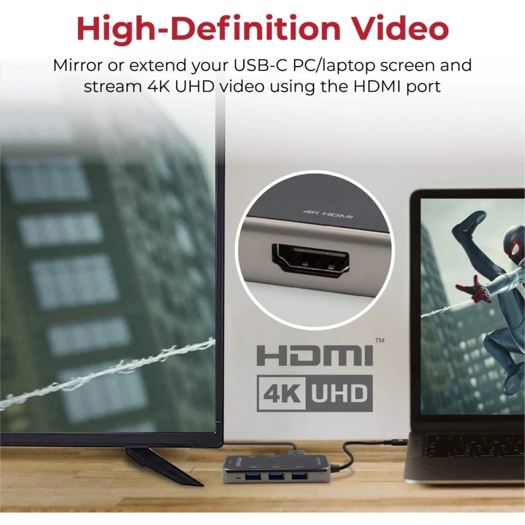 Premate Primehub-Mini 8 in 1 Type-C Adapter 100W USB-C Power Power Delivery 4K HDMI ، TF/SD SLOT ، PORT RJ45 و 3 USB 3.0 SYNC Charge