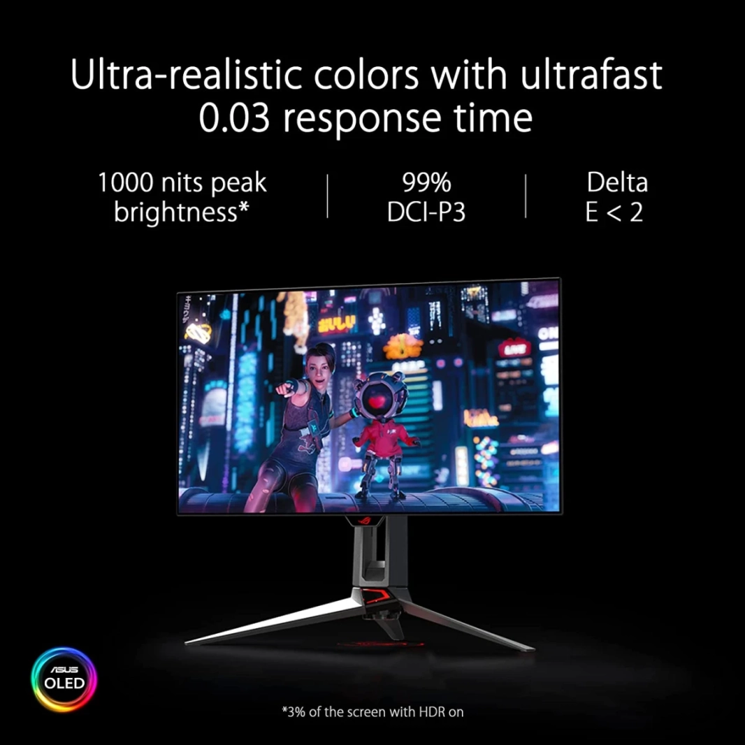 ASUS ROG Swift PG27AQDM 27” OLED DSC 2K 240Hz 0.03ms G-SYNC Compatible Anti-Glare Micro-Texture Coating 99% DCI-P3 True 10-bit