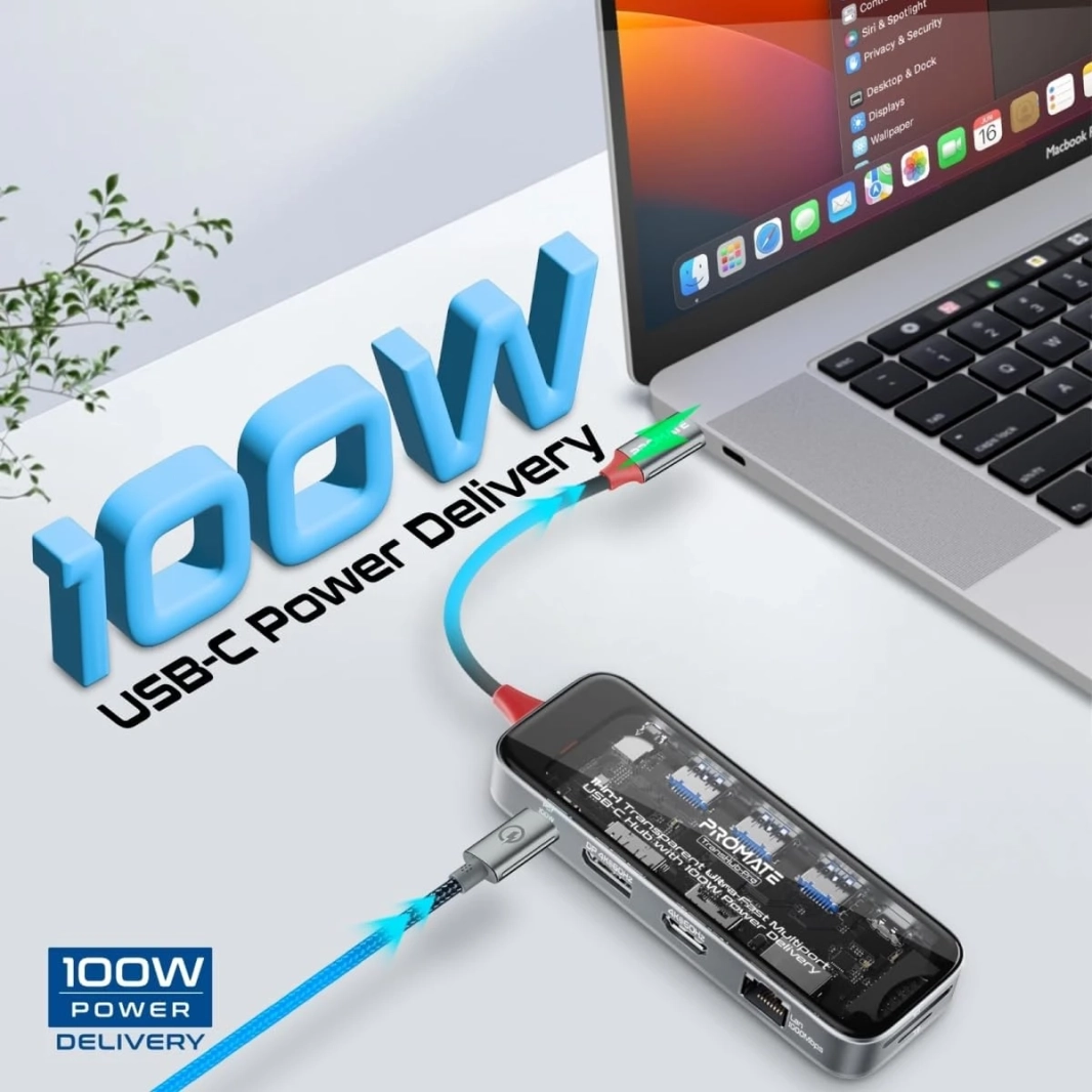 PROMATE TRANSHUB-PRO USB-C HUB 11-IN-1 Multi-Display 2x 4K HDMI 4K DisplayPorts 1000MBPS LAN AUX SD/TF USB PORTS