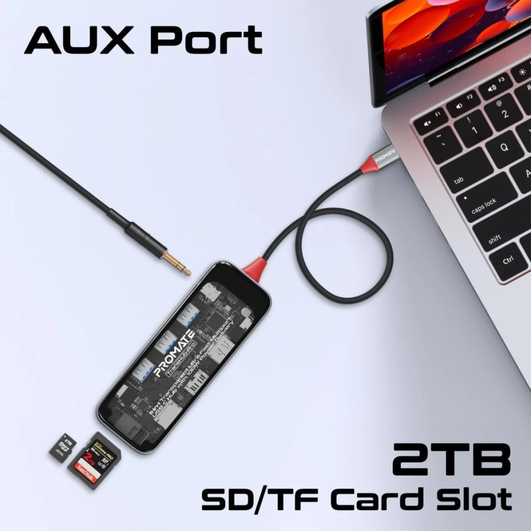 PROMATE TRANSHUB-PRO USB-C HUB 11-IN-1 Multi-Display 2x 4K HDMI 4K DisplayPorts 1000MBPS LAN AUX SD/TF USB PORTS
