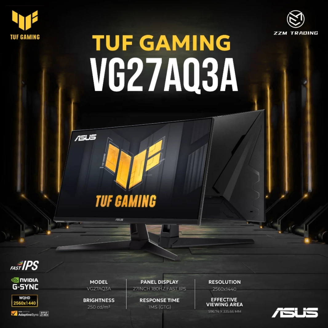 ASUS TUF VG27AQ3A Gaming 27 "FAST IPS 2K HDR QHD 180HZ 1MS HDR10 G-SYNC متغير متغير متغير 130 ٪ SRGB ث/ مكبرات الصوت