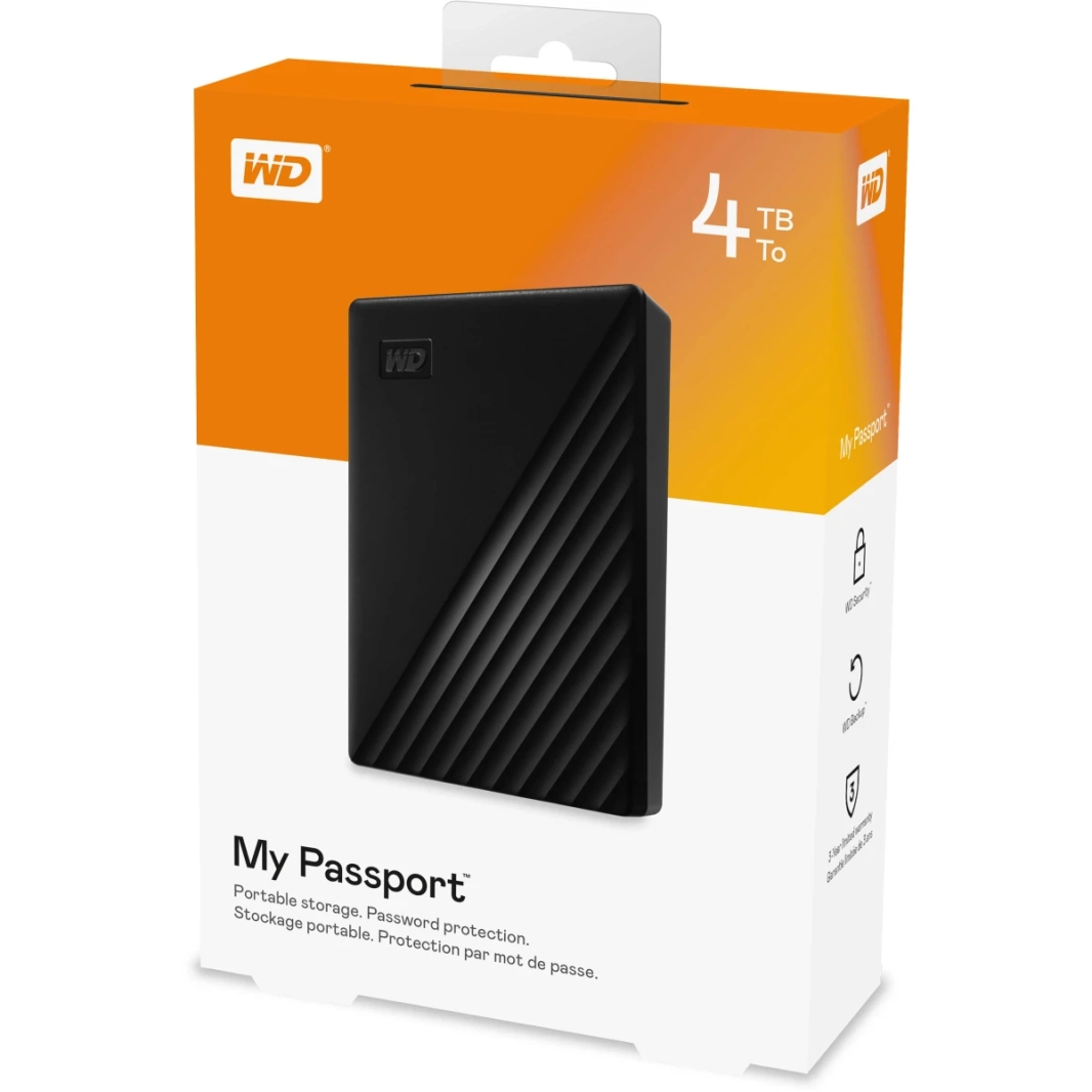WD 4TB My Passport Portable External Hard Drivew/ backup software & Password Protection