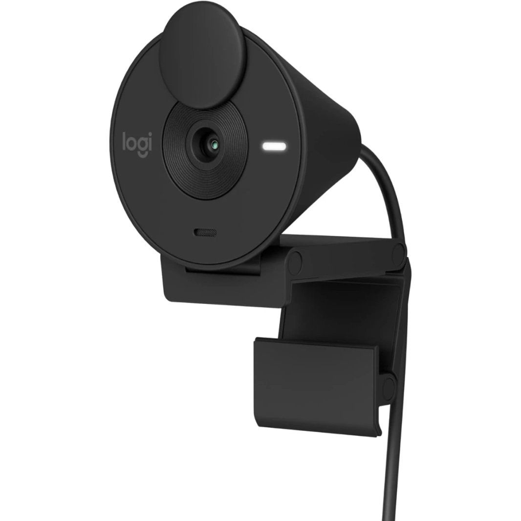 Logitech Brio 300 Full HD 1080p Webcam للاجتماعات والأعمال توازن الضوء الذاتي مع ميكروفون تقليل الضوضاء والمعتمد لتكبير USB-C-أسود