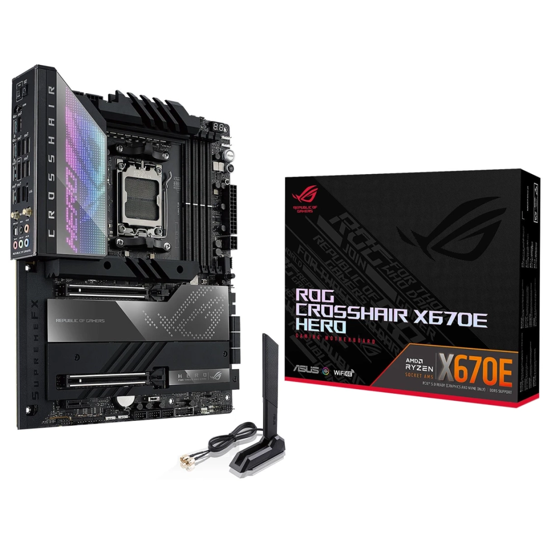 ASUS ROG Crosshair X670E HERO WIFI 6E DDR5 AM5 RYZEN 7000 PCIE® 5.0 5XM.2 SLOTS USB 3.2 Gen 2x2 USB4 Mainboard