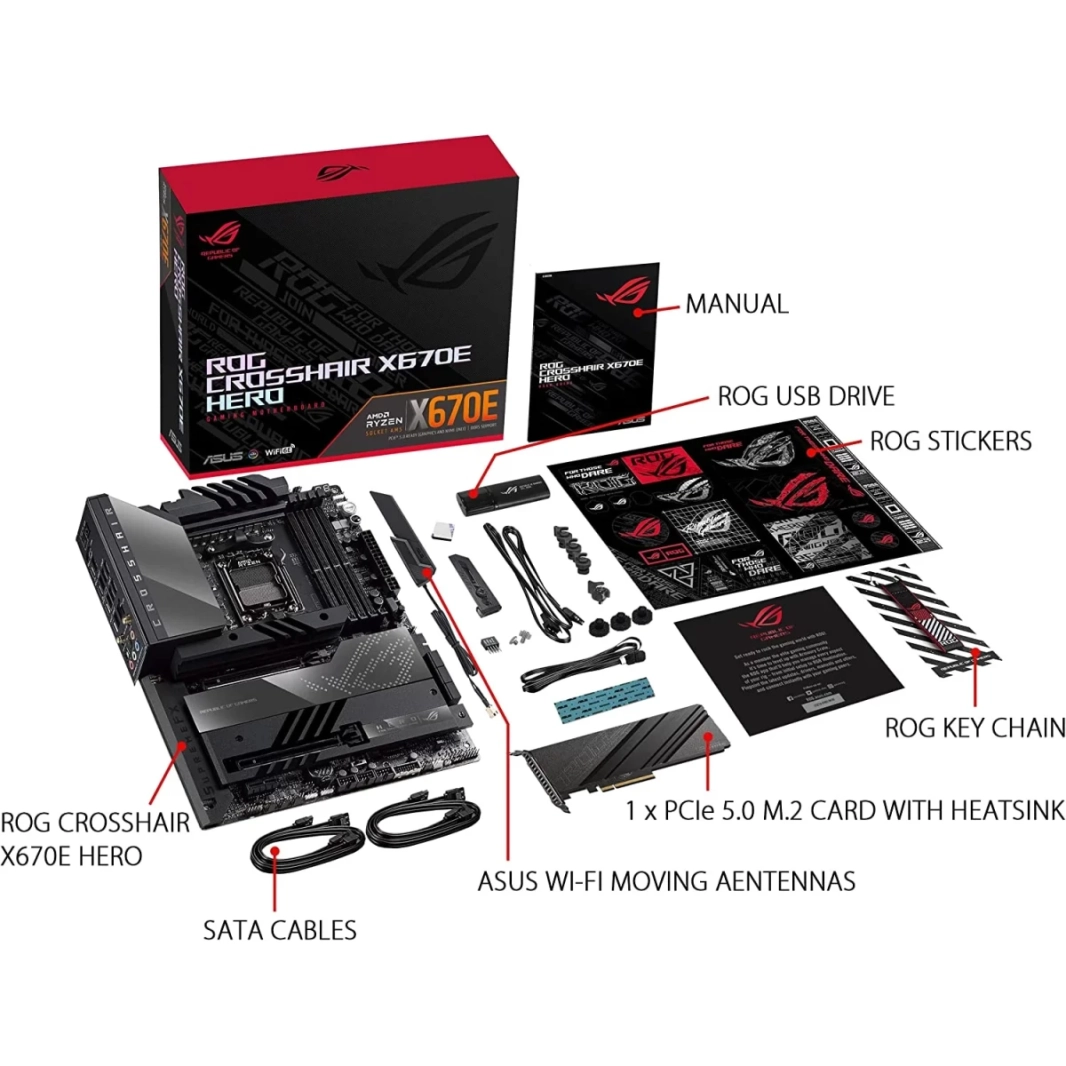 ASUS ROG Crosshair X670E HERO WIFI 6E DDR5 AM5 RYZEN 7000 PCIE® 5.0 5XM.2 SLOTS USB 3.2 Gen 2x2 USB4 Mainboard