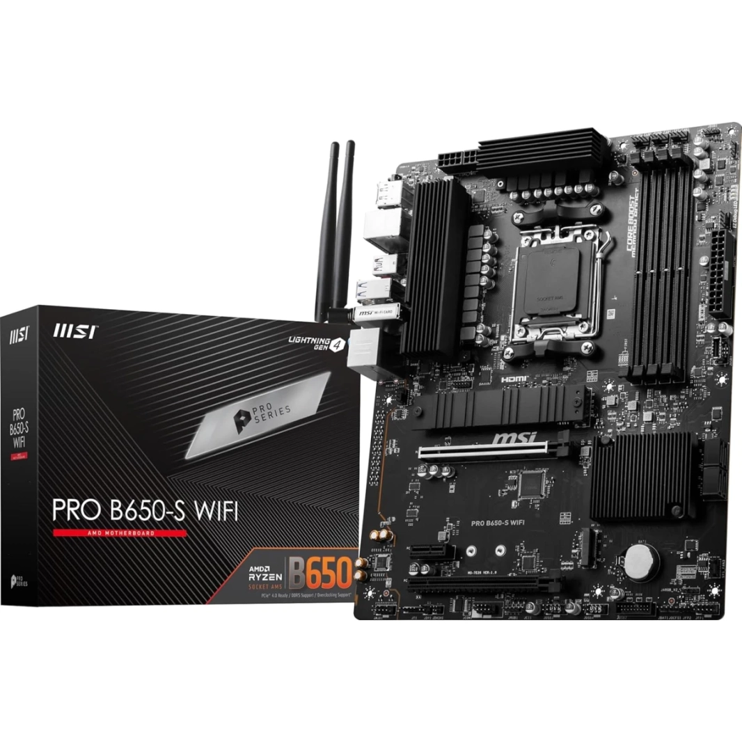 MSI Pro B650-S WiFi 6e DDR5 AM5 دعم AMD Ryzen 7000 Series PCIe 4.0 2x M.2 USB 3.2 Gen 2 ATX Mainboard