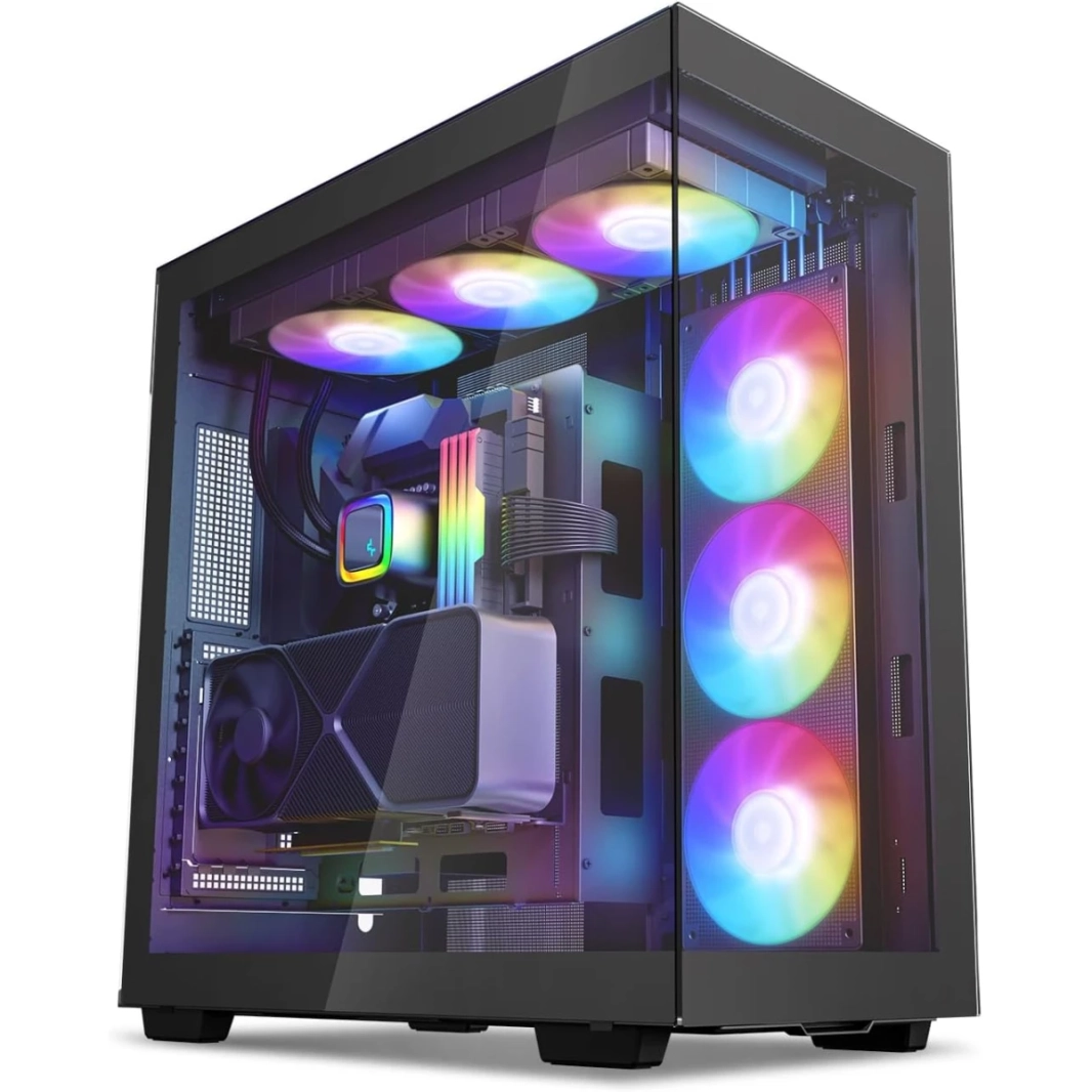 DeepCool CH780 ATX+ Banoramic Dual Ramber W/ Mount Mount & Gen 4 Riser Cable Glass 3X Trinity 140mm Argb - Black