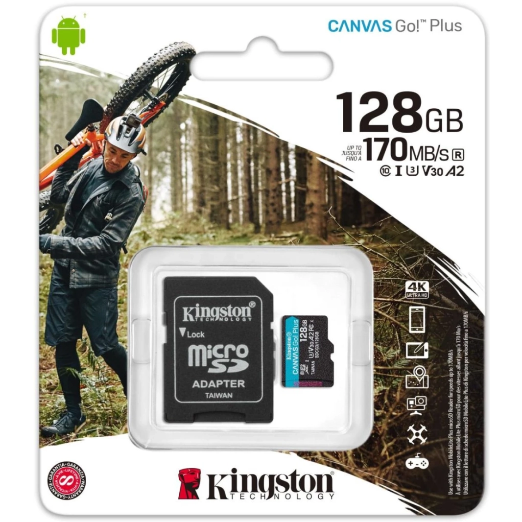Kingston 128GB microSDXC Canvas Go Plus 170MB/s Read UHS-I C10 U3, V30 Memory Card