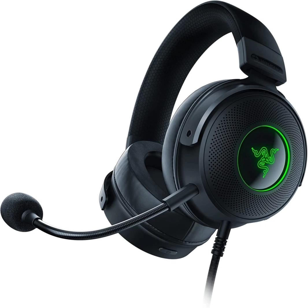 Razer Kraken V3 Hypersense Wired USB Haptic Technology Triforce Titanium 50mm برامج تشغيل قابلة للفصل - أسود