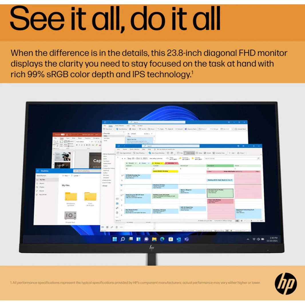 HP E24 G5 24" IPS Full HD Professional 75Hz 4-Way Adjustable Stand 99% sRGB HP Eye Ease w/ Display Port & HDMI & USB Hub