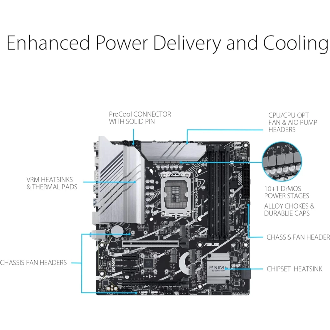 ASUS PRIME Z790M-PLUS DDR5 Intel 14 & 13th Gen ATX Motherboard 3x M.2 Thunderbolt 4 RGB Lighting