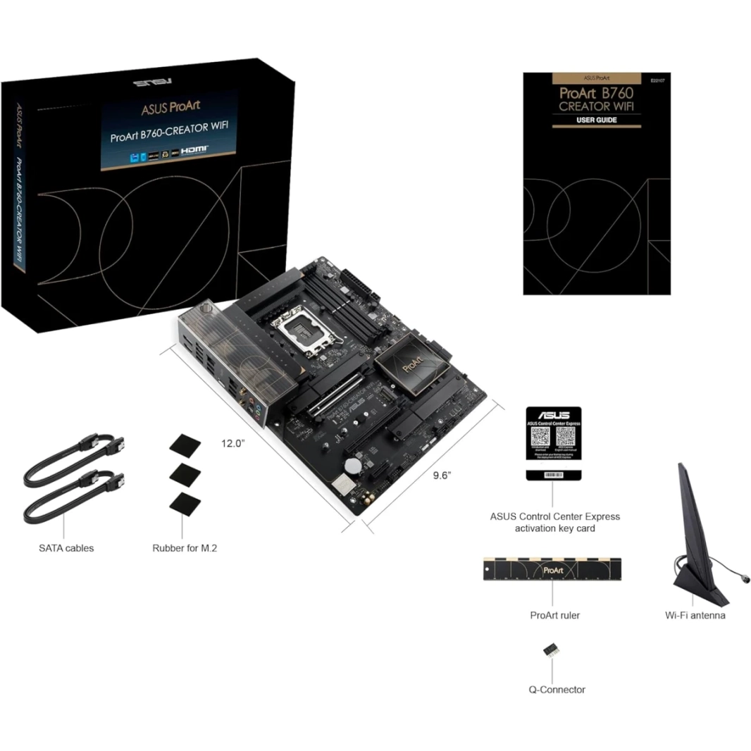 ASUS ProArt B760 CREATOR WiFi 6 Intel B760 LGA 1700 DDR5 PCIe 5.0 3x M.2 Slots 2.5 Gb & 1 Gb LAN Thunderbolt (USB4®)