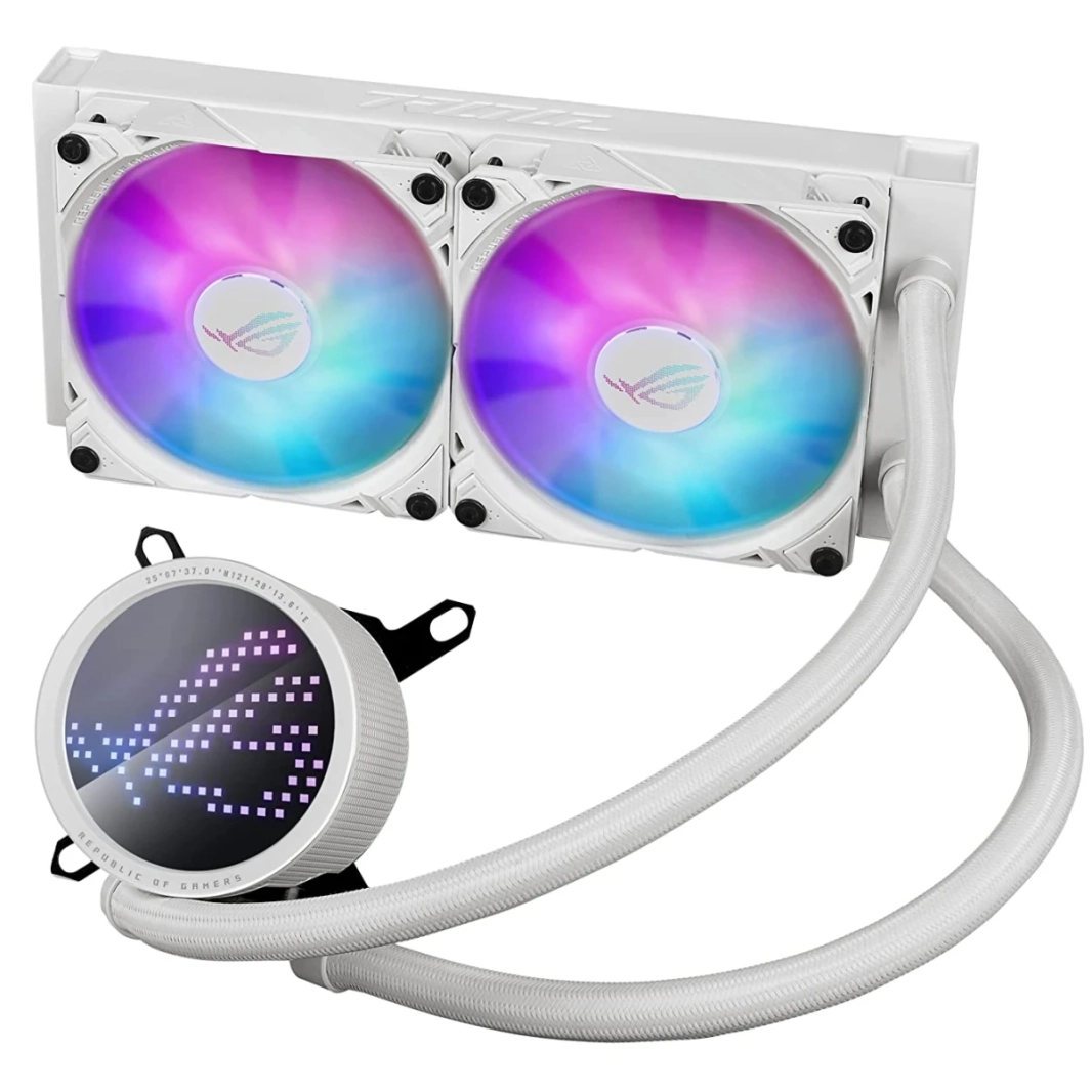 Asus Rog Ryuo III 240 Argb Aio Liquid Cooler 240mm لـ Intel & AMD 2x 120mm Argb Wans & Anime Matrix ™ LED - White