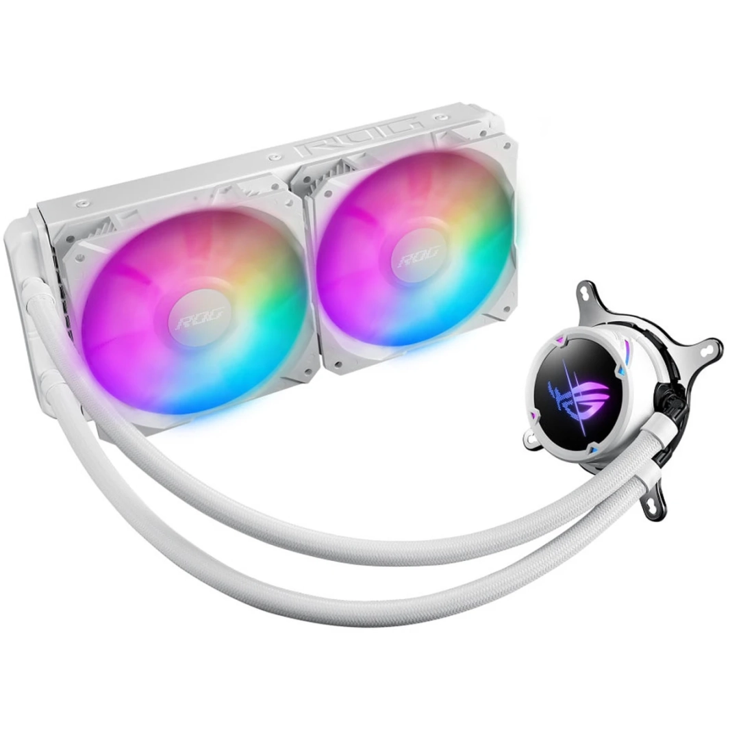 Asus Rog Strix LC II 240 Argb AIO Liquid Cooler 240mm دعم Intel & AMD 2x 120mm 4 -Pin PWM Fansable RGB - White