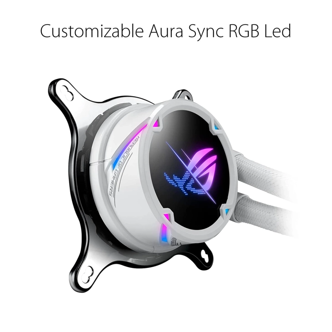 Asus Rog Strix LC II 240 Argb AIO Liquid Cooler 240mm دعم Intel & AMD 2x 120mm 4 -Pin PWM Fansable RGB - White