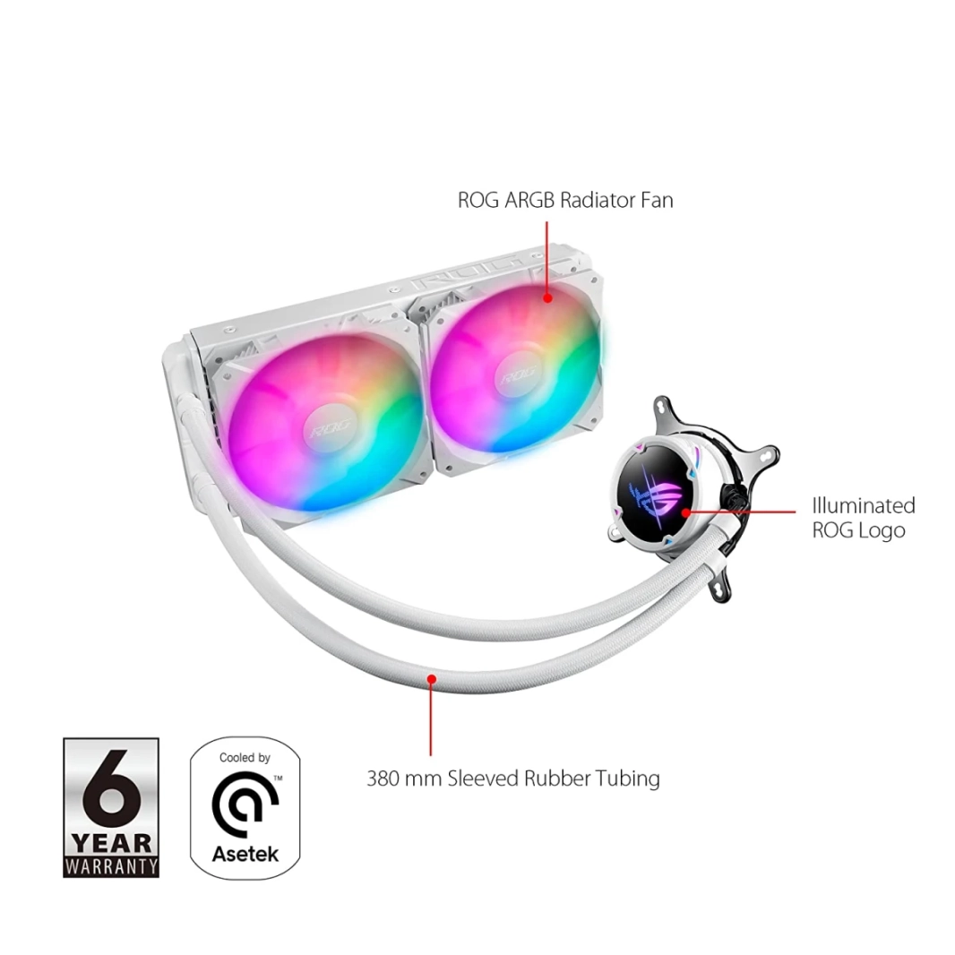 Asus Rog Strix LC II 240 Argb AIO Liquid Cooler 240mm دعم Intel & AMD 2x 120mm 4 -Pin PWM Fansable RGB - White