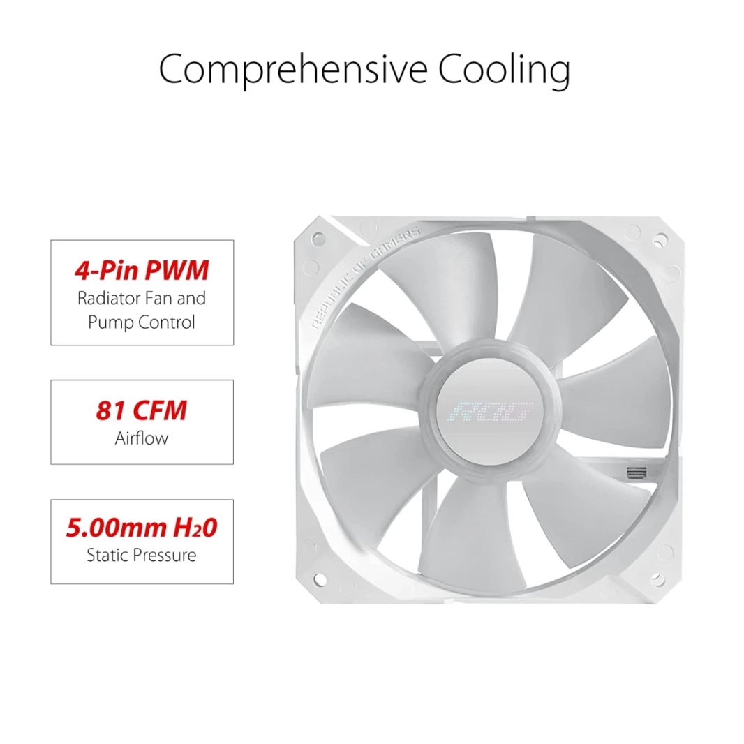 Asus Rog Strix LC II 240 Argb AIO Liquid Cooler 240mm دعم Intel & AMD 2x 120mm 4 -Pin PWM Fansable RGB - White