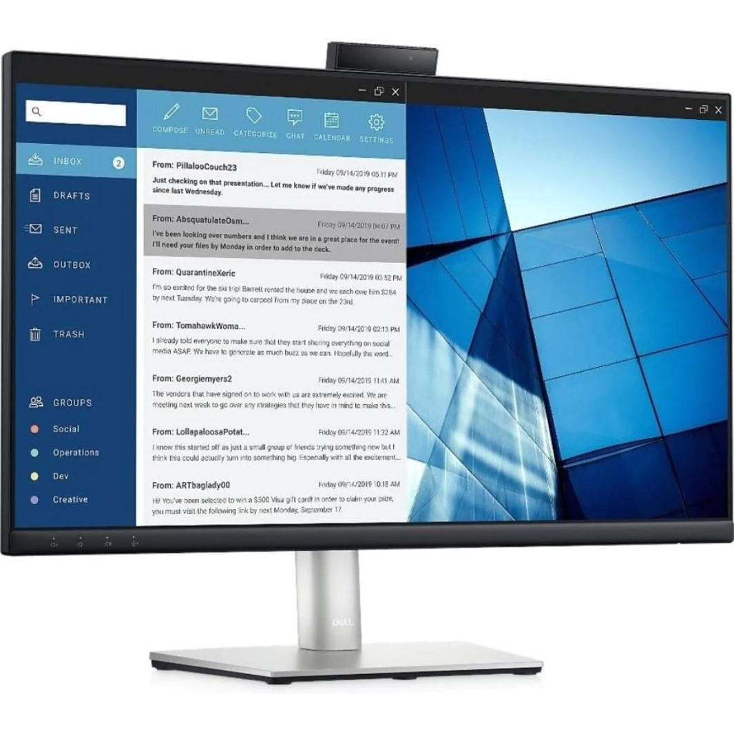Dell C2423H 24 "شاشة المؤتمر IPS Full HD حامل قابل للتعديل مدمج في كاميرا ويب ومكبرات الصوت و MIC ث/ HDMI ، DP و USB HUB