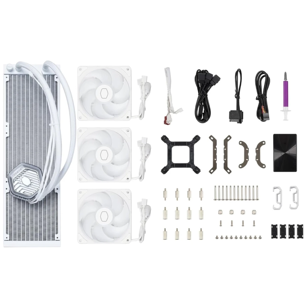Cooler Master Masterliquid 360 Atmos Argb Aio Liquid Cooler تخصيص المضخة المنجلية الحافة PWM المعجبين 360mm Cryofuze لـ AMD & Intel - أبيض