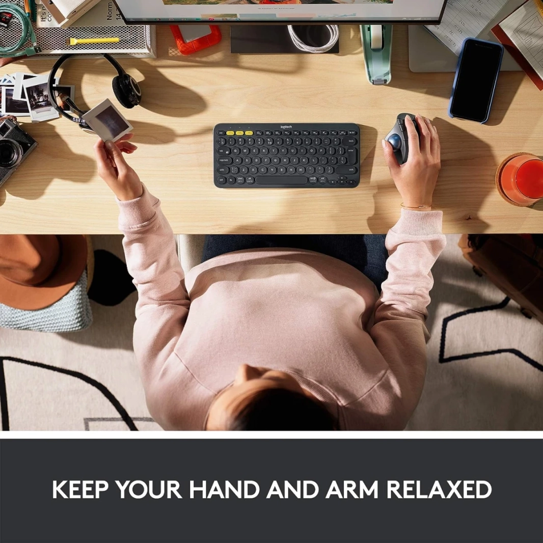Logitech Ergo M575 اللاسلكية الماوس الماوس السهل التحكم في الإبهام وتتبع سلس التصميم المريح Windows & Mac - Graphite